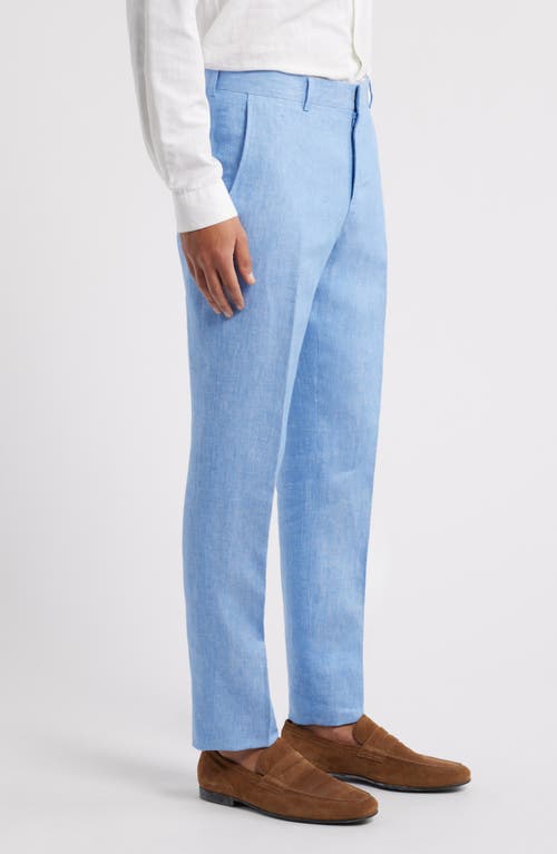 Nordstrom Trim Fit Flat Front Linen Dress Pants In Blue Hydrangea