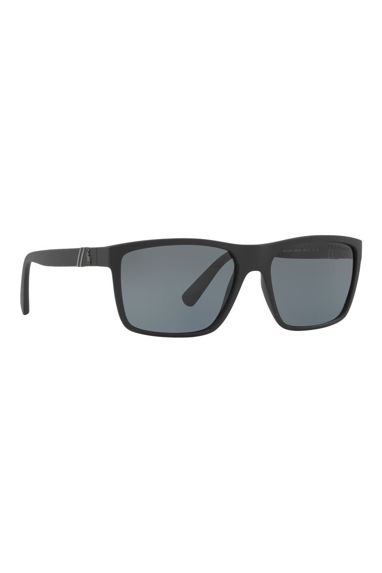 59mm Polarized Rectangular Sunglasses, Alternate, color, MATTE BLACK / POLAR GREY