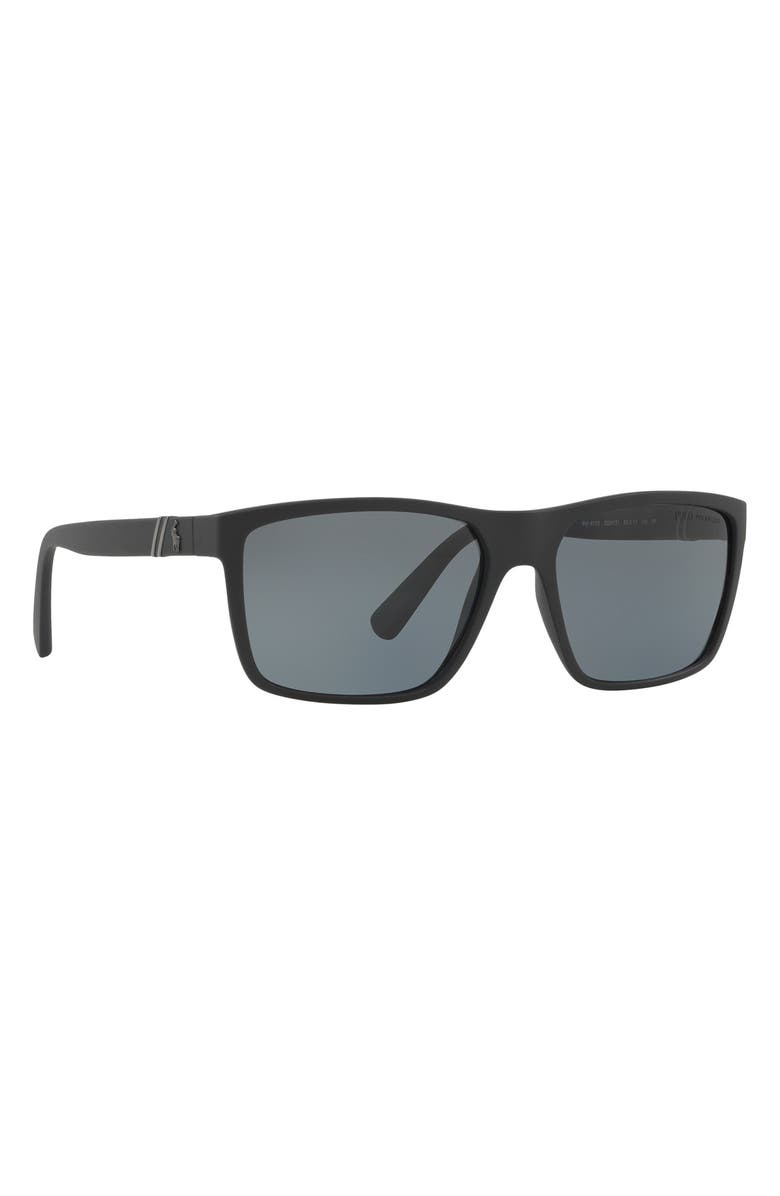 Polo Ralph Lauren 59mm Polarized Rectangular Sunglasses, Alternate, color, Matte Black / Polar Grey