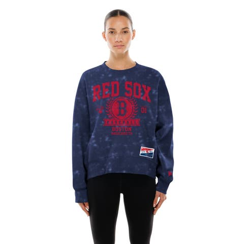 Women's New Era  Navy Boston Red Sox Throwback Oversized Boxy Sweatshirt