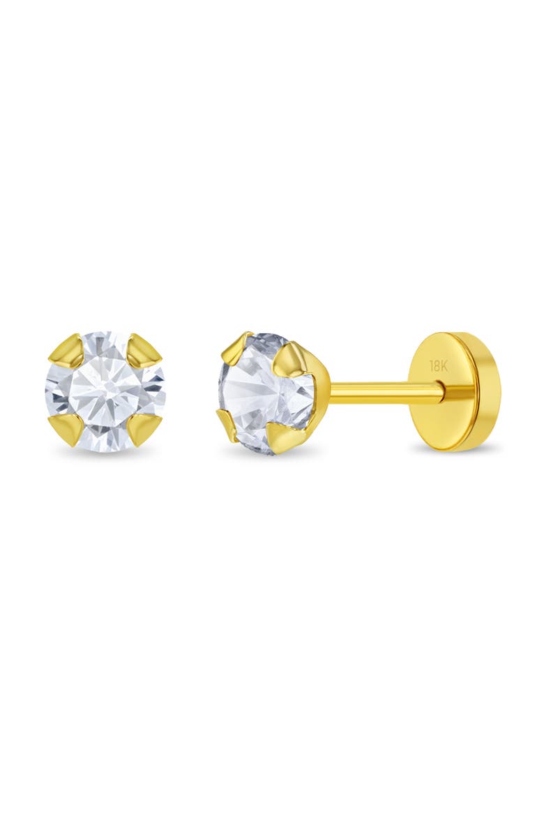 18k Prong CZ Girl Earrings, Alternate, color, Gold