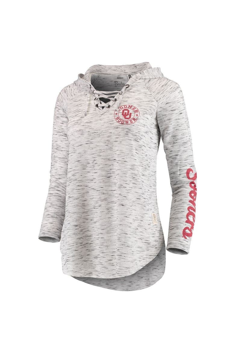 Women's Pressbox Gray Oklahoma Sooners Space Dye Lace-Up V-Neck Long Sleeve T-Shirt, Alternate, color, Gray