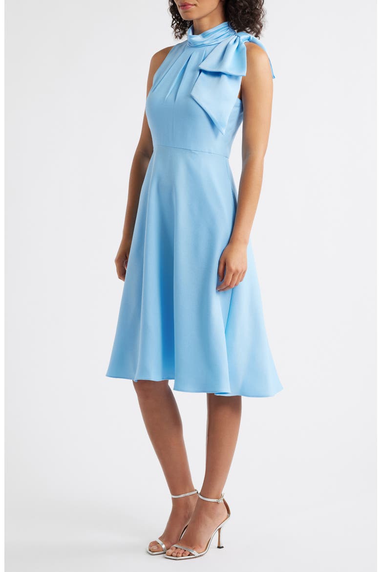 Bow Mock Neck Fit & Flare Midi Dress, Alternate, color, LIGHT BLUE