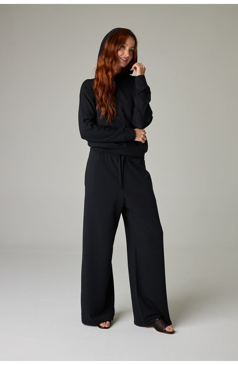 eavolu Baikal Eco-Luxe Fleece Dolman Crop Hoodie - Cloud-Soft Comfort, Alternate, color, Coal Black