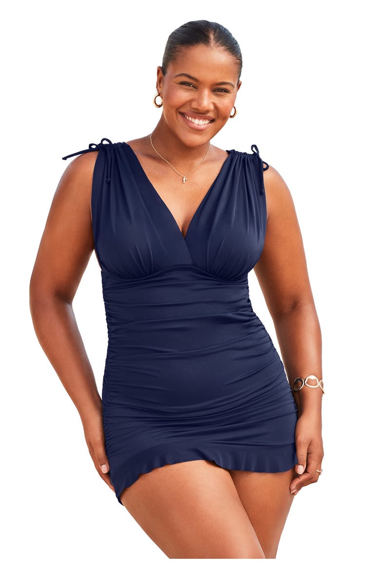 Adjustable Ruched Swimdress, Main, color, Navy
