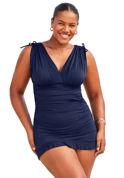 Adjustable Ruched Swimdress (Plus Available)