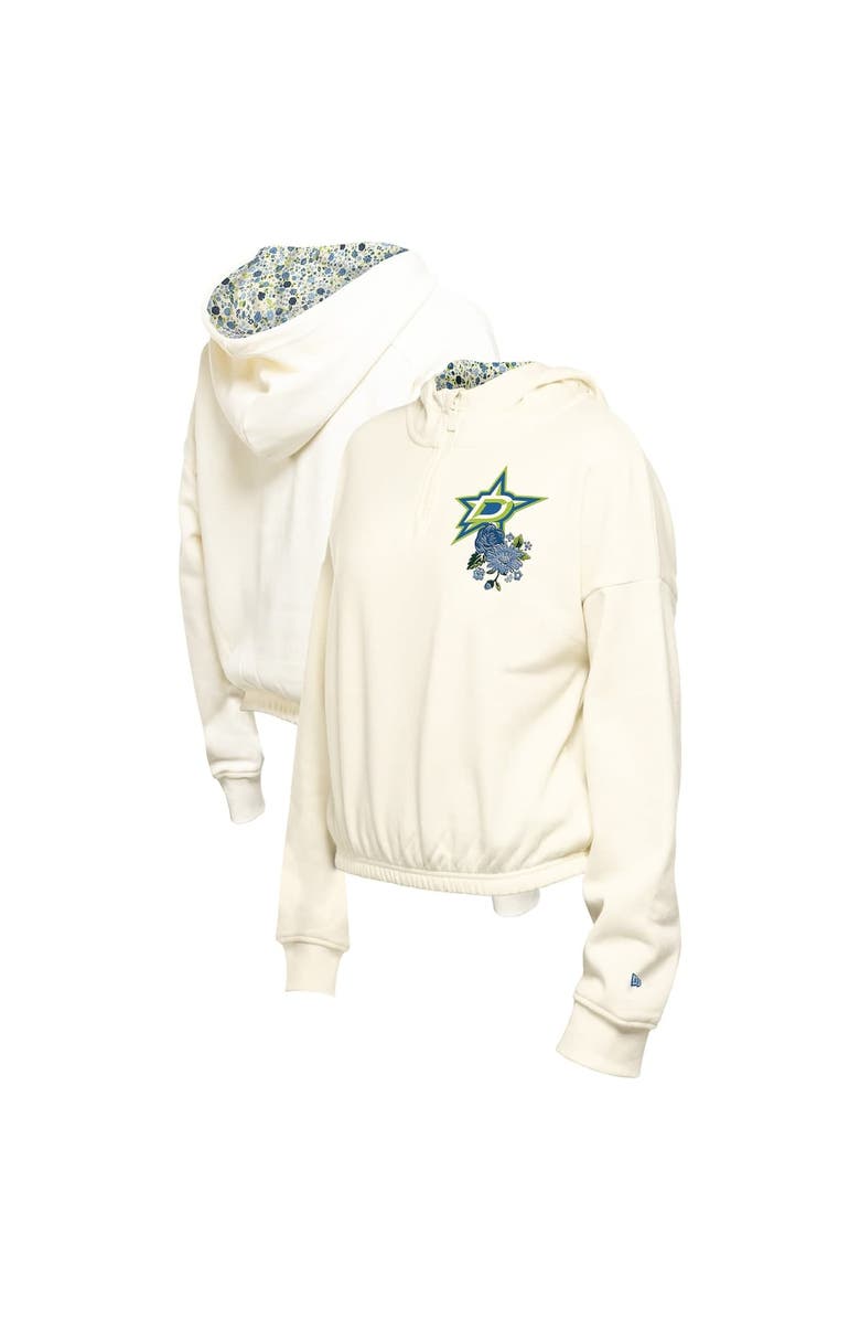 New Era Women's New Era Cream Dallas Stars Glam Game Quarter-Zip Cropped Floral Hoodie Pullover, Main, color, Cream