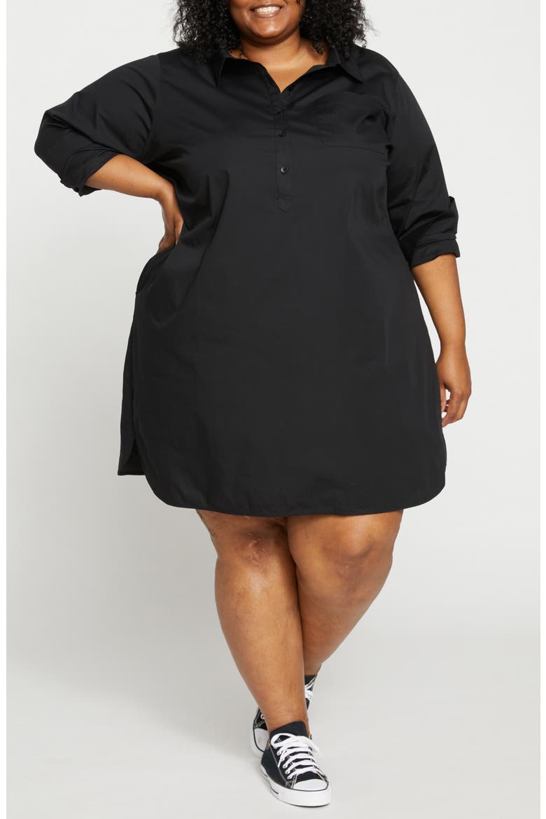 Rubicon Long Sleeve Stretch Cotton Poplin Shirtdress, Main, color, BLACK
