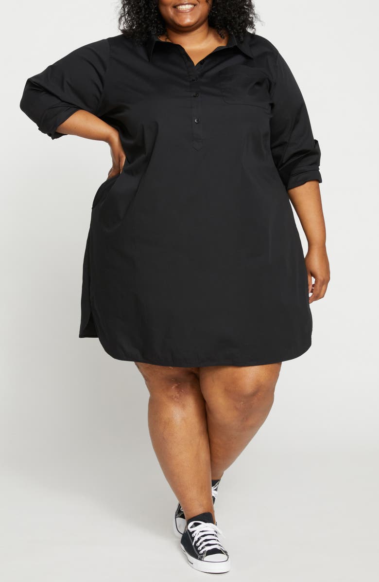 Universal Standard Rubicon Long Sleeve Stretch Cotton Poplin Shirtdress, Main, color,