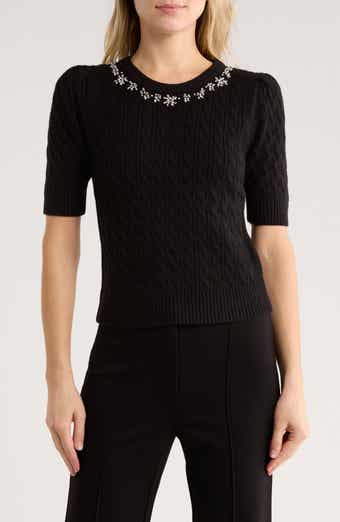ELIE ELIE TAHARI Jeweled Short Sleeve Sweater