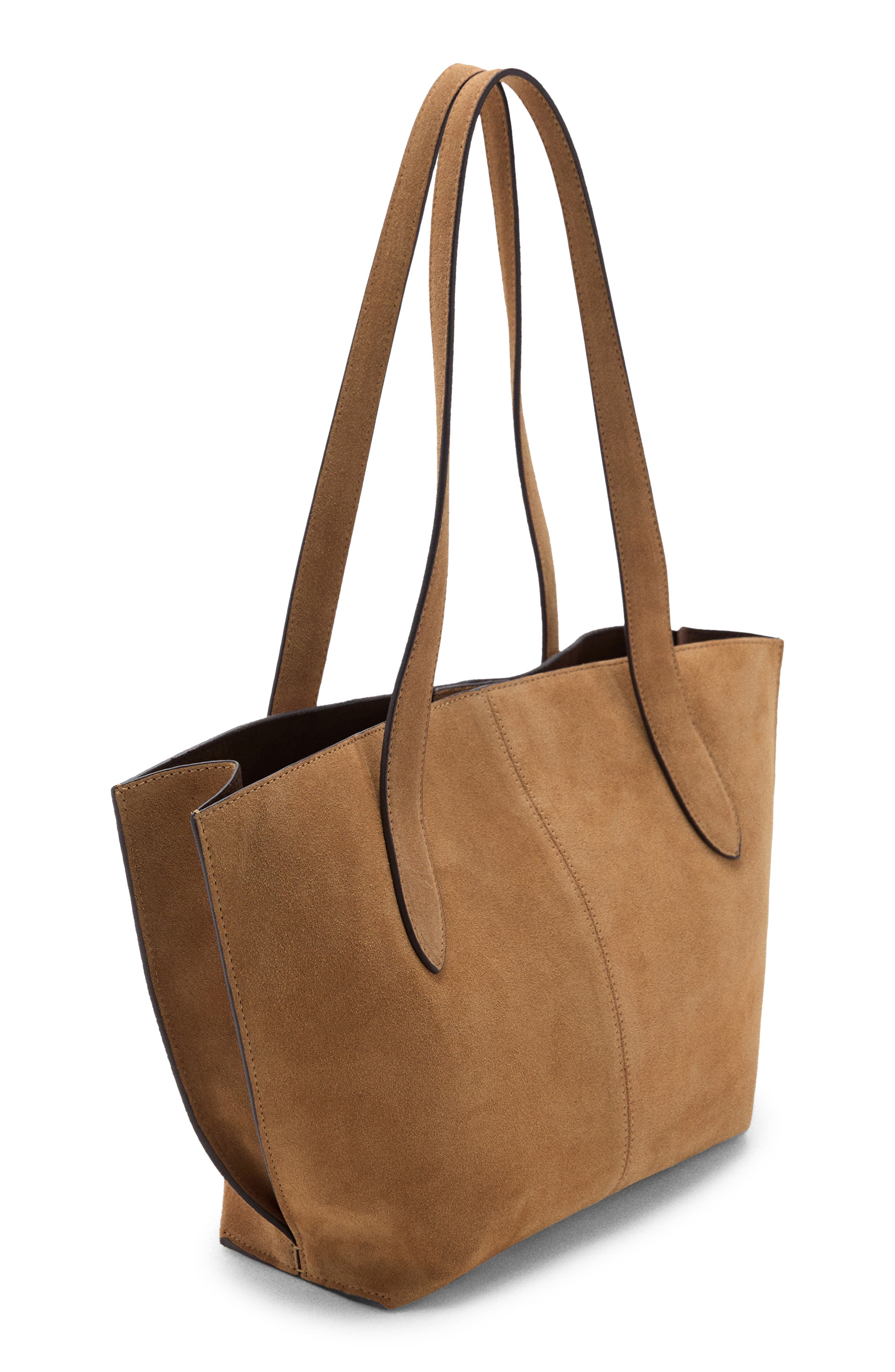 MANGO Mini Suede Shopper Bag, Alternate, color, Medium Brown