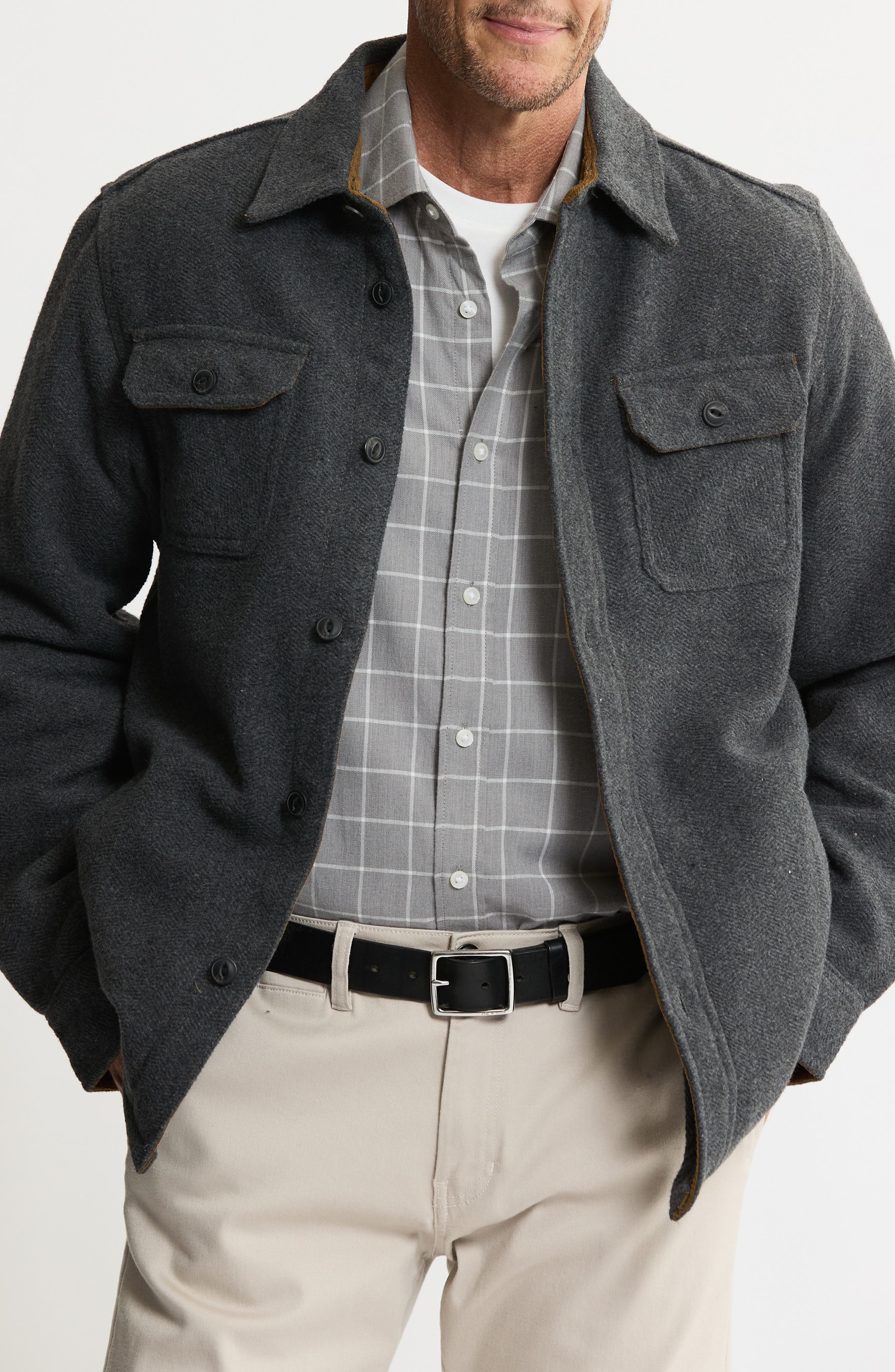 JACHS Herringbone Knit Shirt Jacket