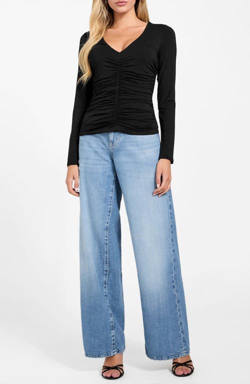 Guess Ayleen Ruched Long Sleeve Jersey Top In Black