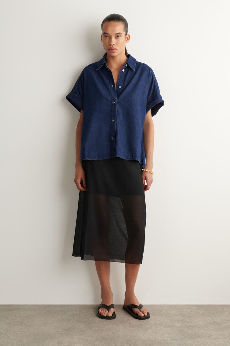 Short-sleeved Denim Shirt, Alternate, color, DARK BLUE