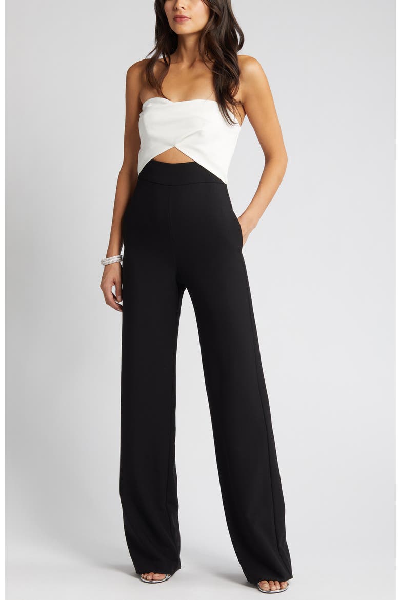 Jada Strapless Wide Leg Jumpsuit, Alternate, color, BLACK / PEARL