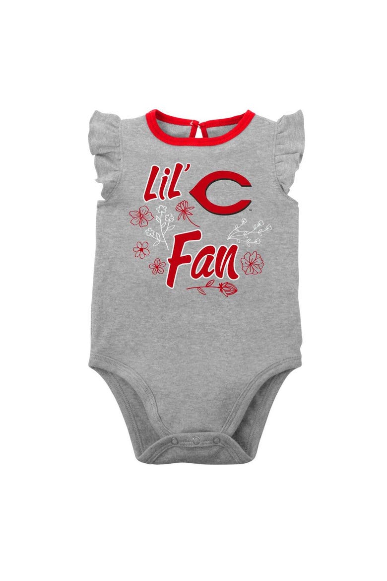 Girls Newborn & Infant Red/Heather Gray Cincinnati Reds Little Fan Two-Pack Bodysuit Set, Alternate, color, Red