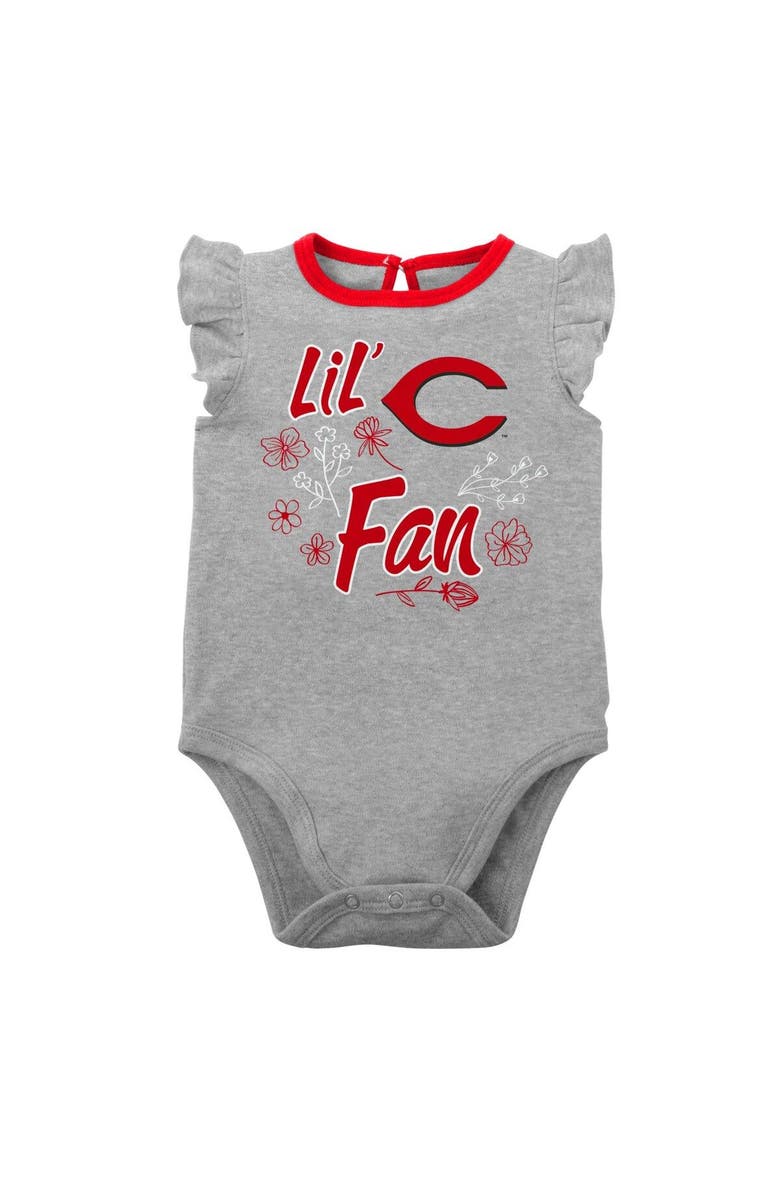 Outerstuff Girls Newborn & Infant Red/Heather Gray Cincinnati Reds Little Fan Two-Pack Bodysuit Set, Alternate, color, Red