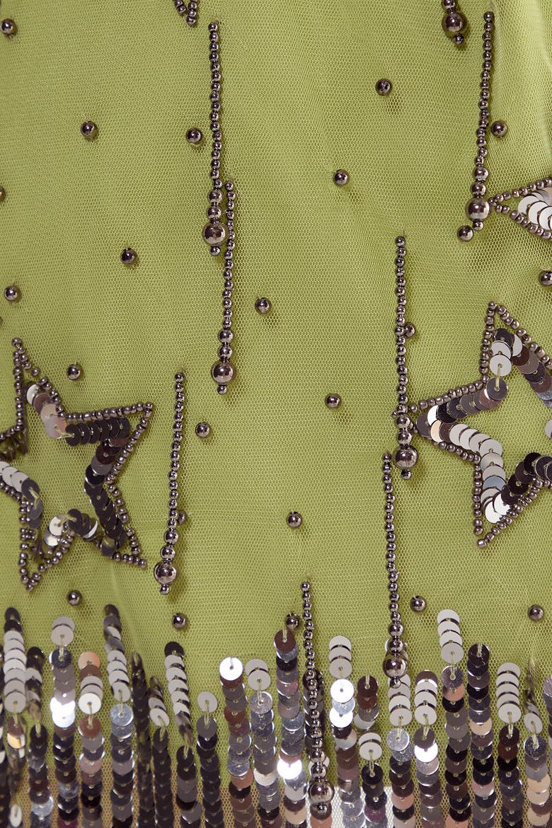 Tassel One Shoulder Sequin Mini Dress, Alternate, color, Lime