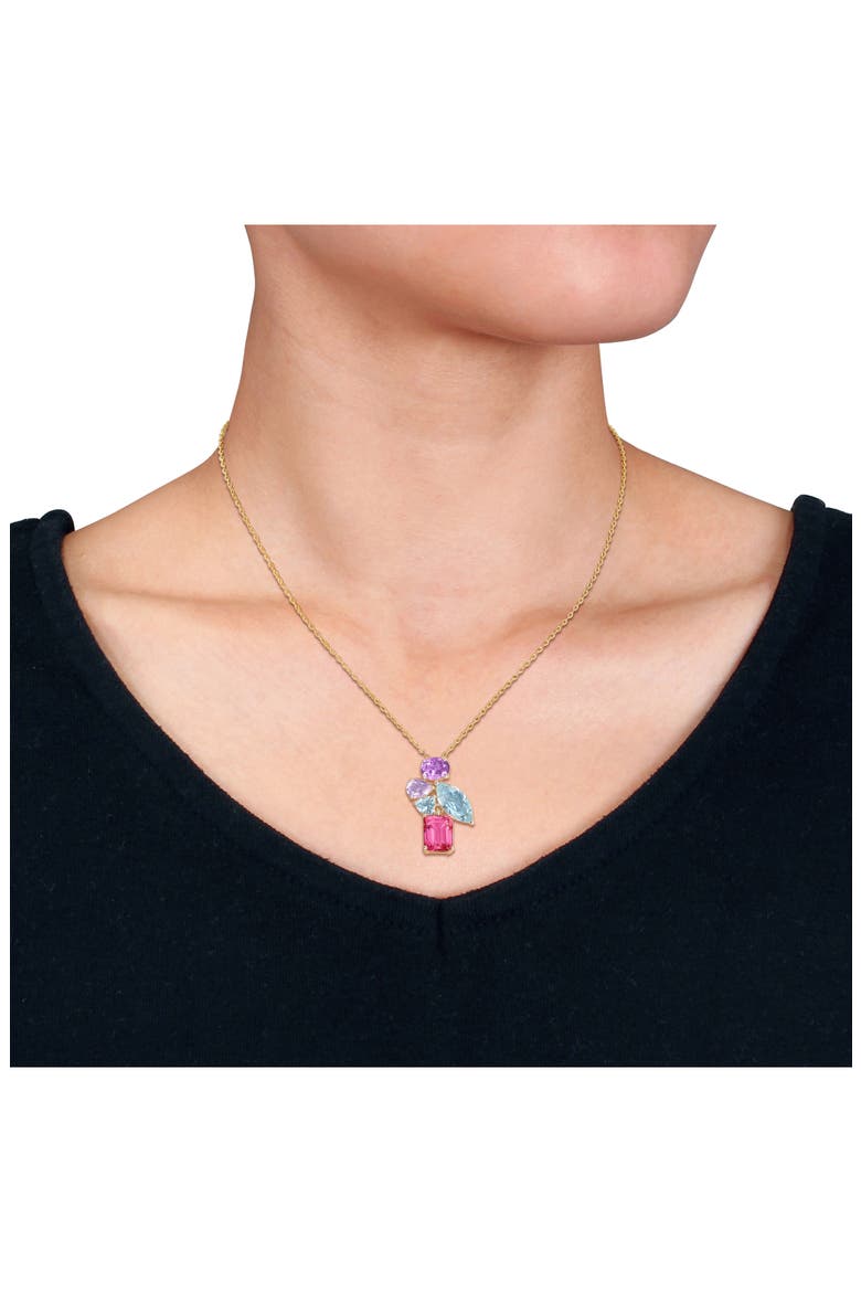 Multi-Gem Cluster Pendant Necklace, Alternate, color, PINK MULTI