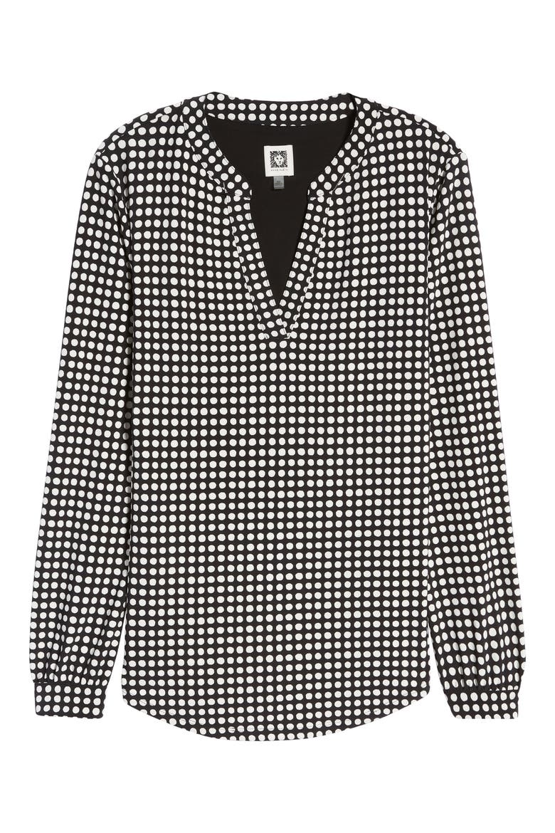 Pearly Dot Split Neck Blouse, Alternate, color, ANNE BLACK/ ANNE WHITE