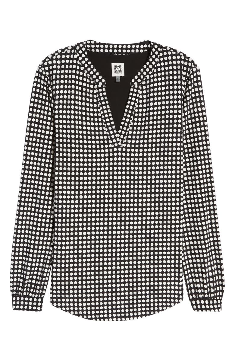 Anne Klein Pearly Dot Split Neck Blouse, Alternate, color, 