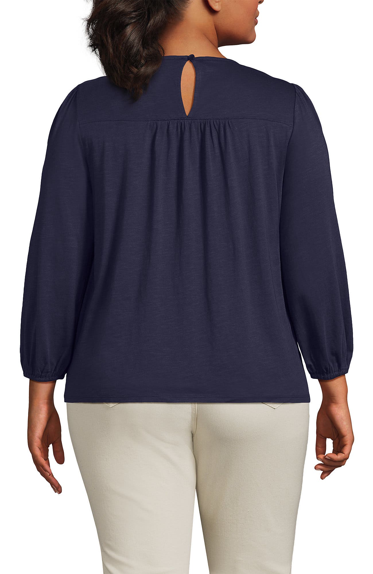 3/4 Sleeve Eyelet Mix Flowy Top - image 4