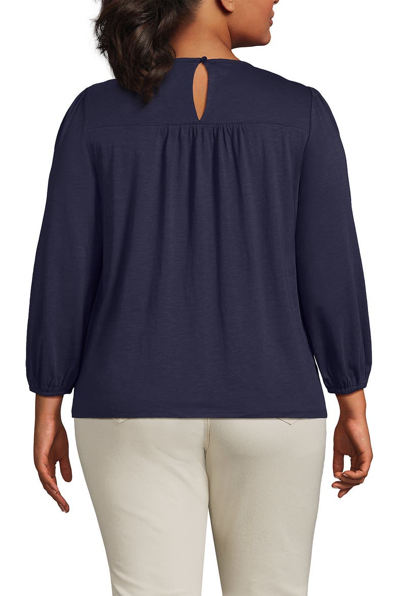 Plus Size 3/4 Sleeve Eyelet Mix Flowy Top, Alternate, color, Faded Navy