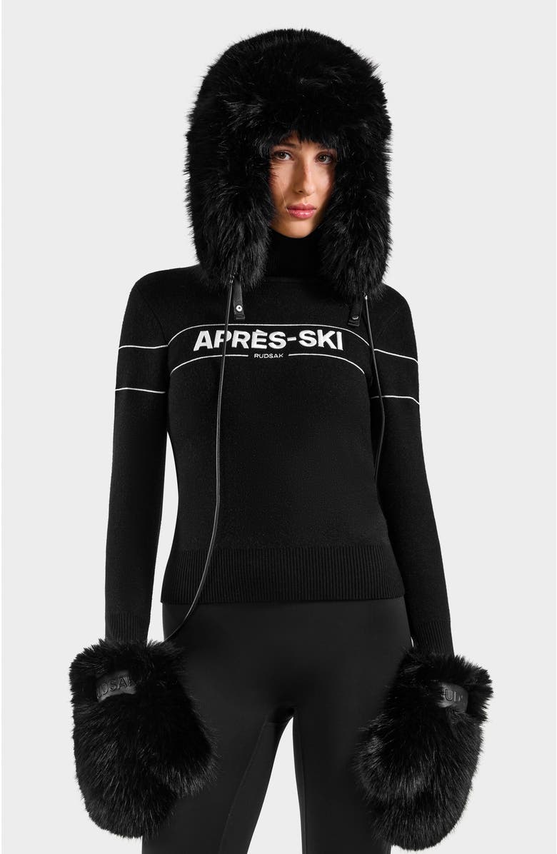 Rudsak Lira Faux Fur Aviator Hat & Mitten Set, Alternate, color, Black