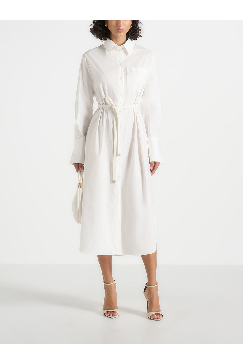 Isa Belted Cotton Midi Shirt Dress, Main, color, White