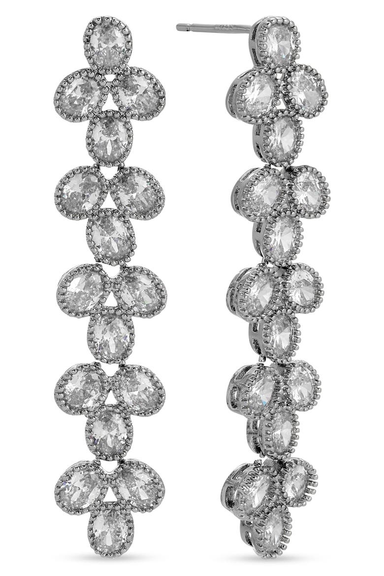 Rosa Cubic Zirconia Linear Drop Earrings, Main, color, SILVER