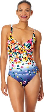 Anne Cole Women's Gradient Floral Underwire Surplice One Piece Swimsuit