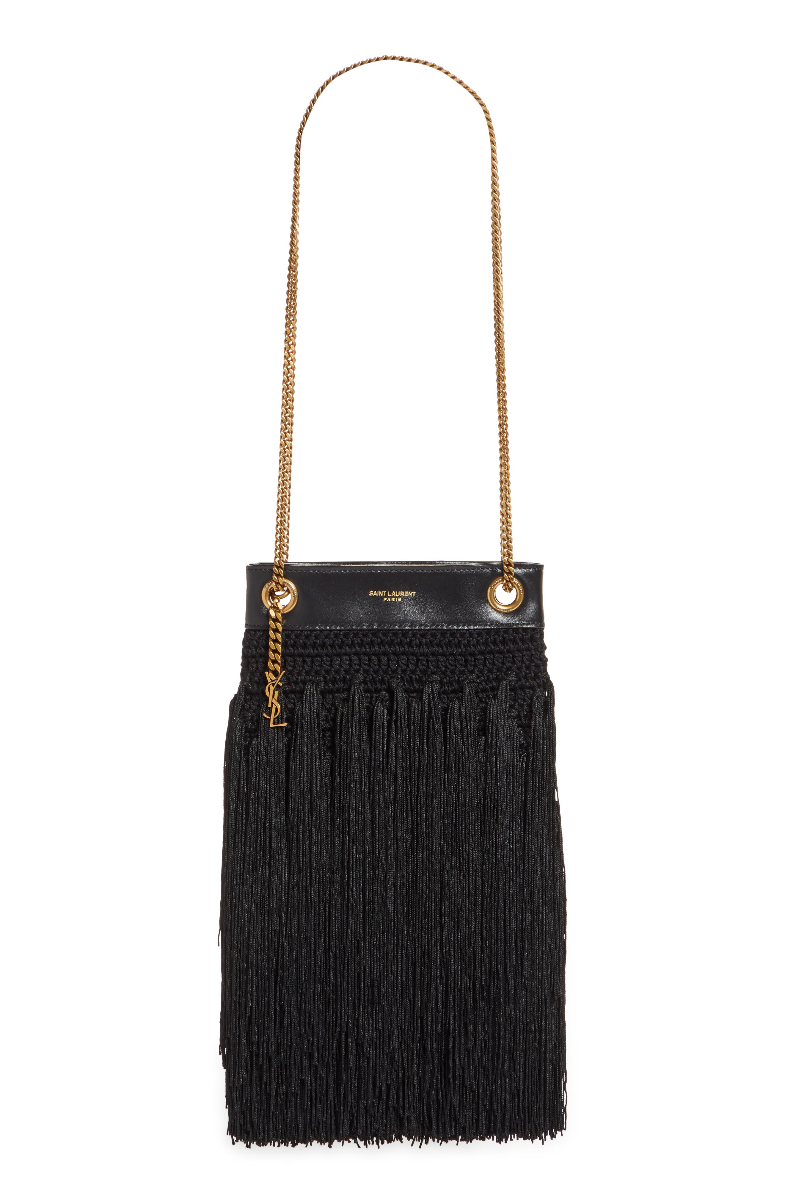 Saint Laurent Small Grace Fringe Macramé Bag, Main, color, 