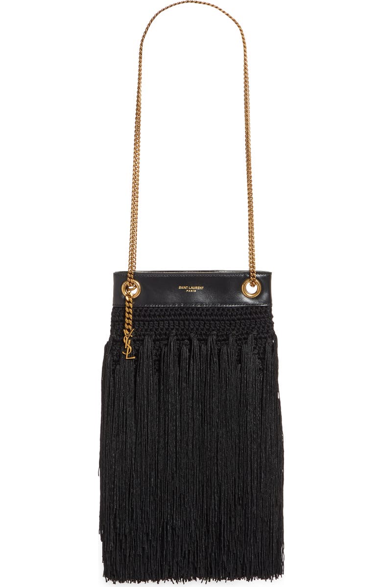 Saint Laurent Small Grace Fringe Macramé Bag, Main, color,