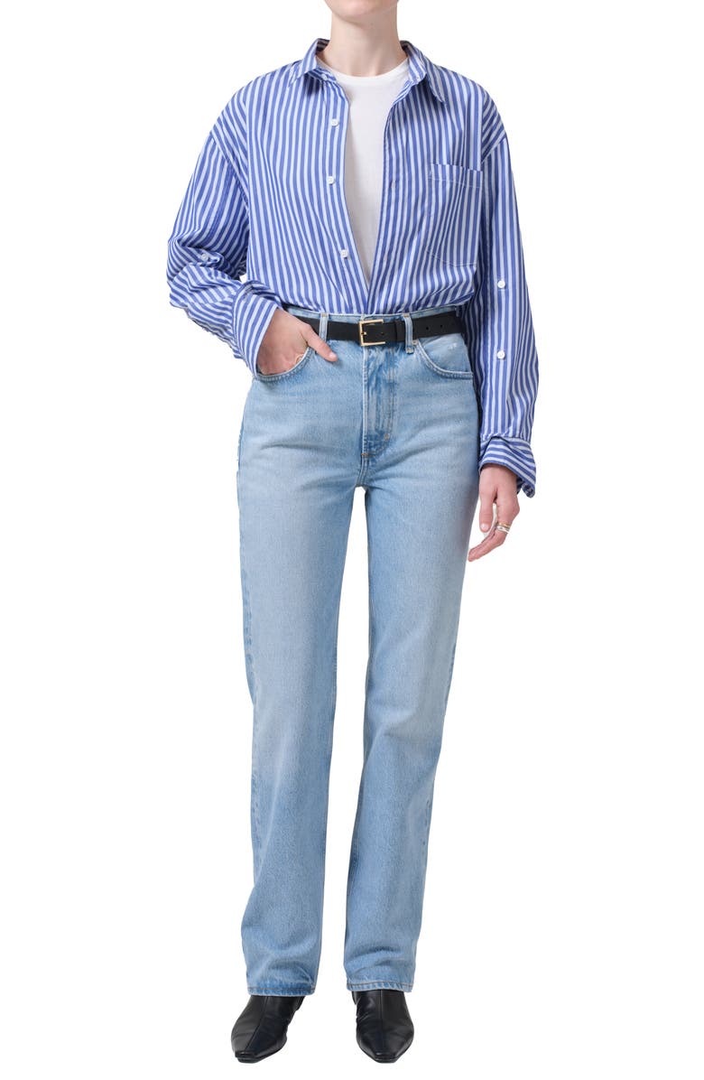 Citizens of Humanity Kayla Mesa Stripe Oversize Button-Up Shirt, Alternate, color, Navy Mesa Stripe