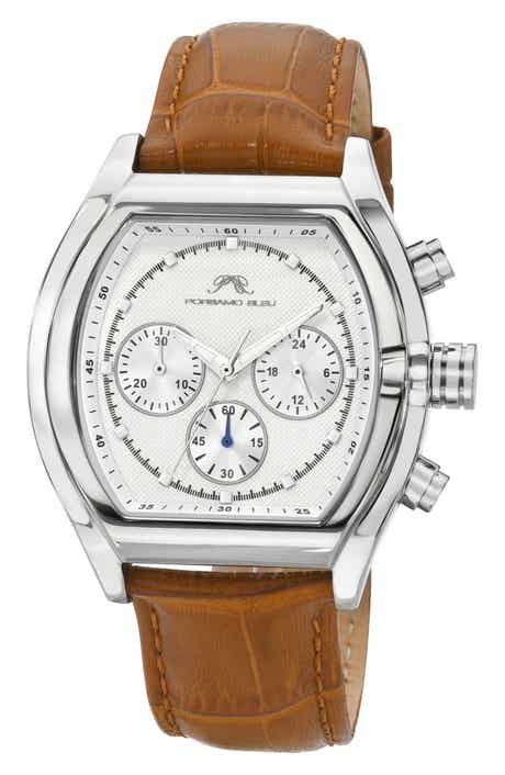 PORSAMO BLEU Roman Chronograph Croc Embossed Leather Strap Watch, 42mm