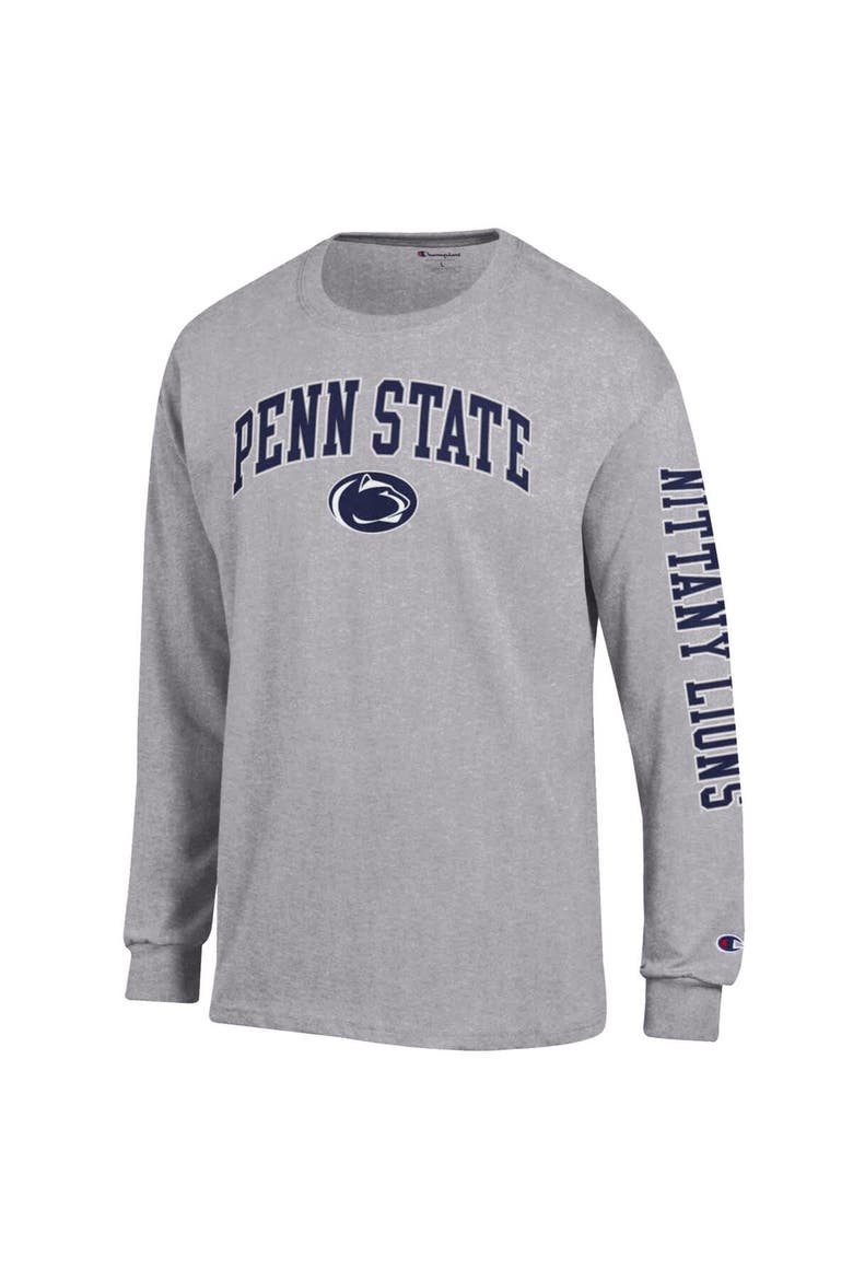 Men's Champion  Heather Gray Penn State Nittany Lions Arch Over Logo 2-Hit Long Sleeve T-Shirt, Alternate, color, Heather Gray