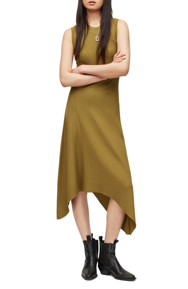 AllSaints Gia Sleeveless Rib Maxi Dress, Alternate, color, Olive Branch Green