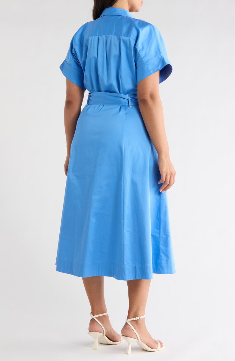 Anne Klein Grommet Detail Belted Stretch Cotton Shirtdress, Alternate, color, Seaport