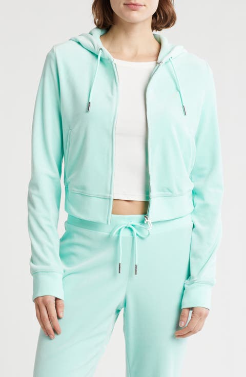 Bling Crop Recycled Polyester Blend Velour Hoodie