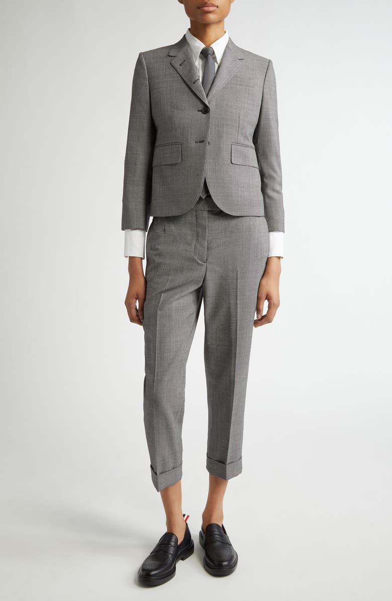 Thom Browne Low Rise Side Tab Slim Fit Wool Piqué Pants, Alternate, color,