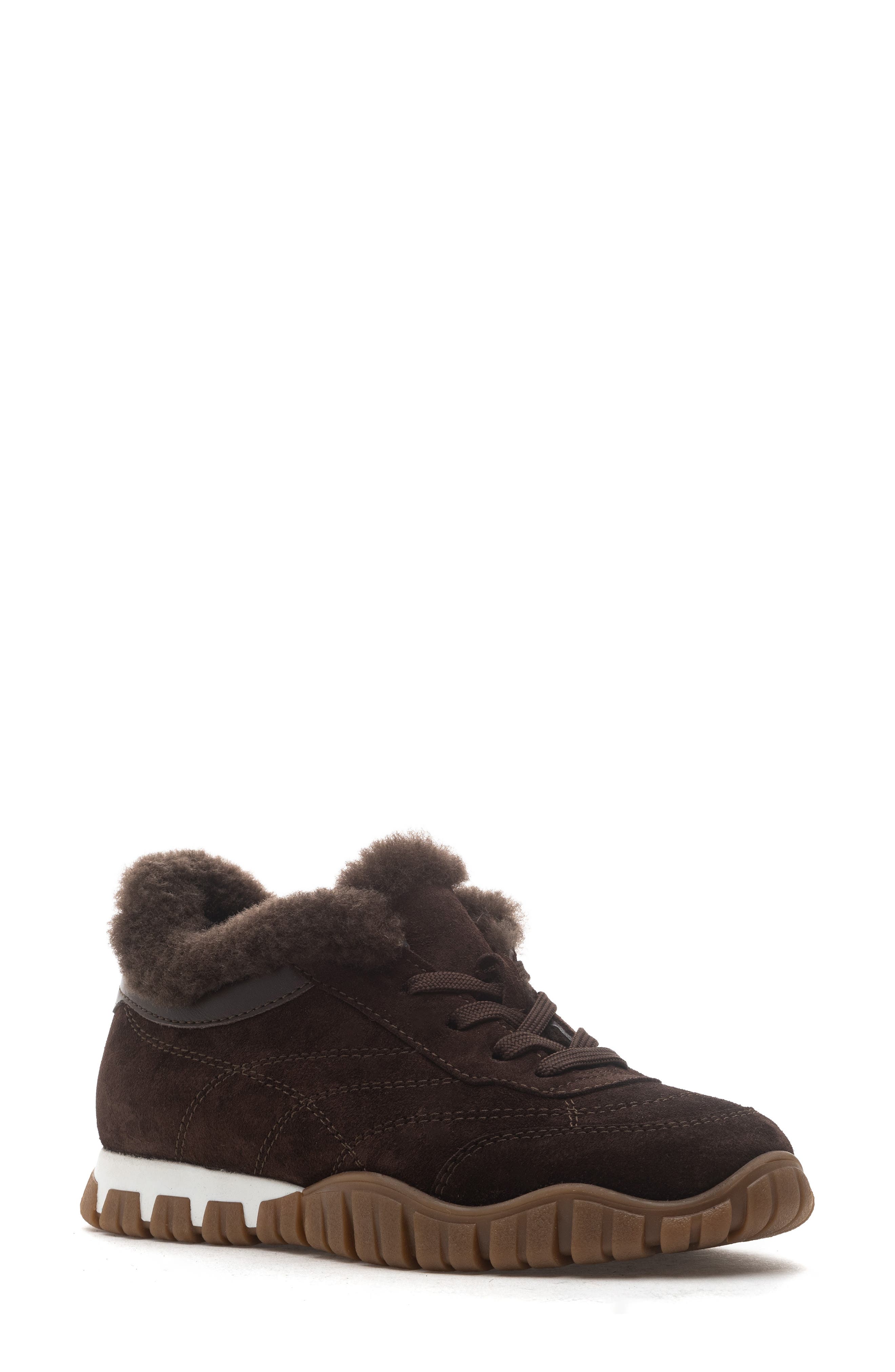 Qutie Genuine Shearling Lined Sneaker, Main, color, MOCHA