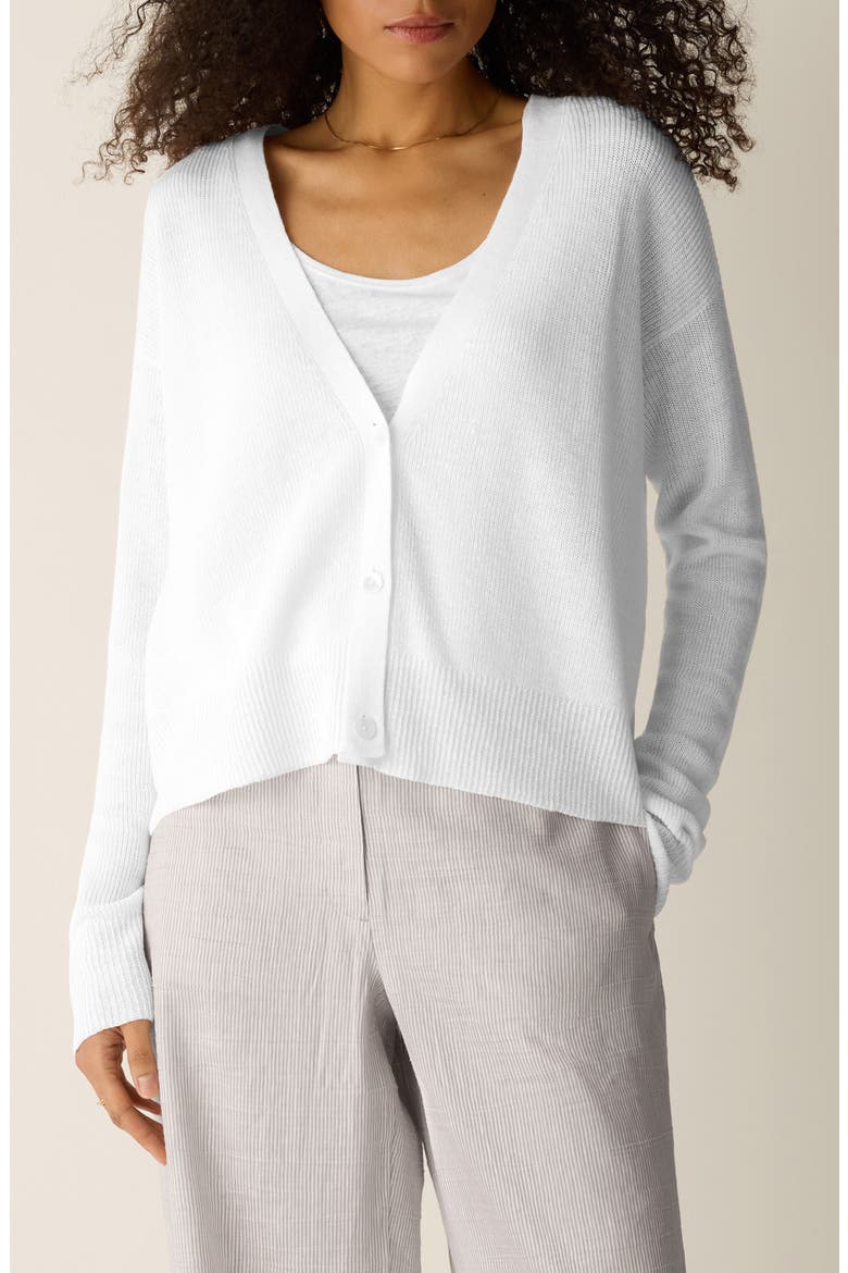 V-Neck Organic Linen & Organic Cotton Cardigan, Main, color, WHITE