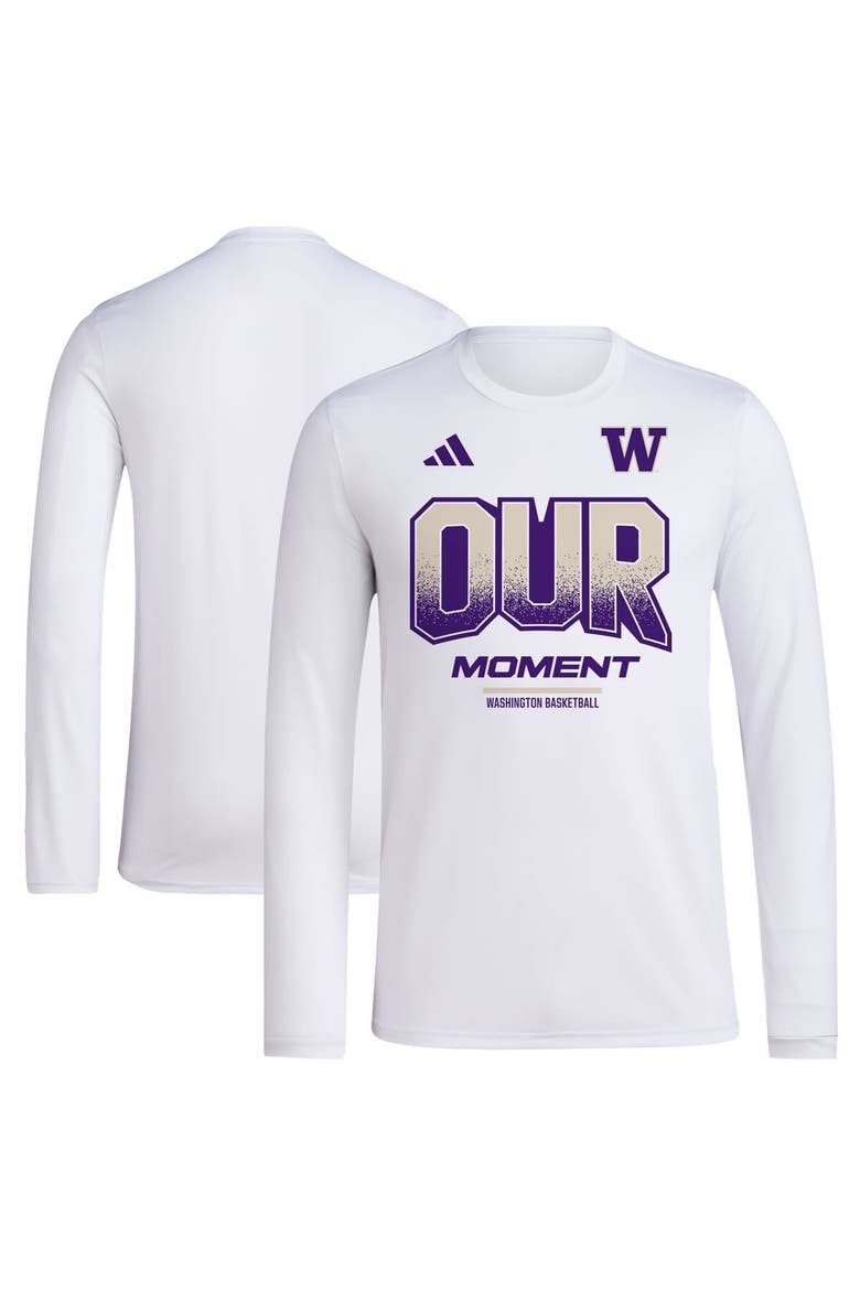 Unisex adidas  White Washington Huskies 2024 On-Court Bench Our Moment Long Sleeve T-Shirt, Main, color, White