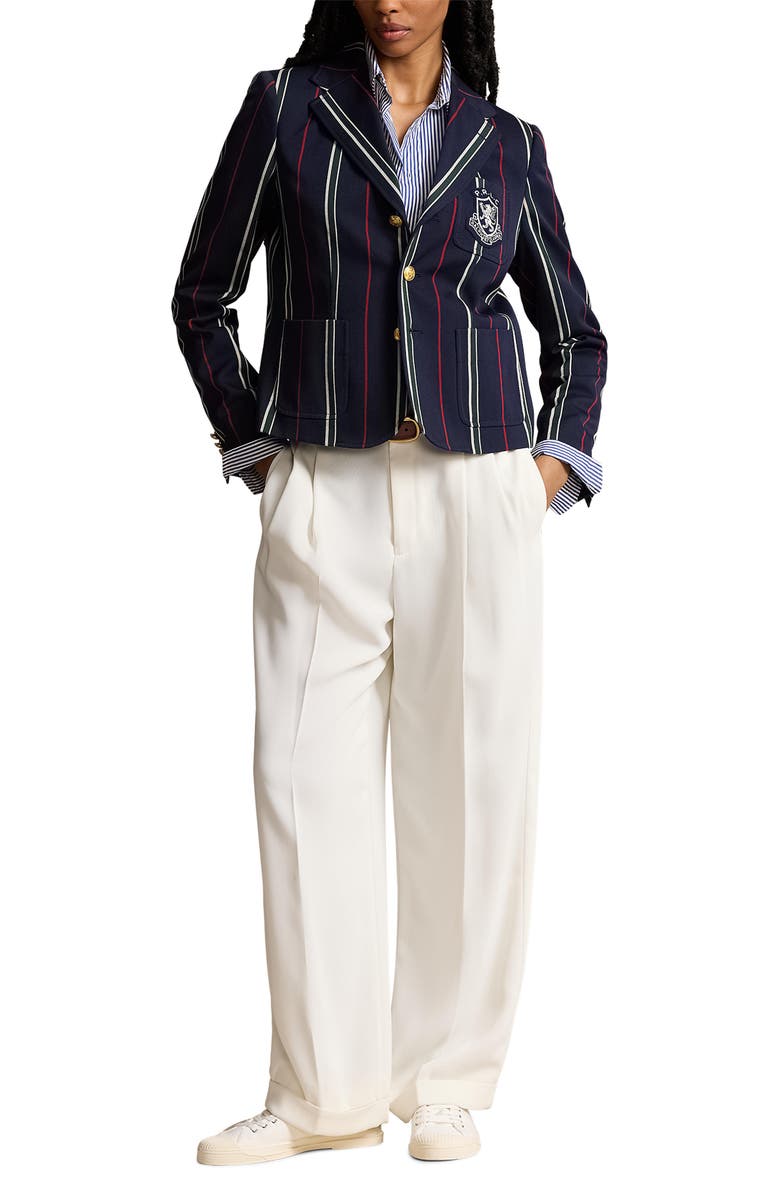 Polo Ralph Lauren Stripe Logo Patch Wool Blend Blazer, Alternate, color, Navy Multi Stripe