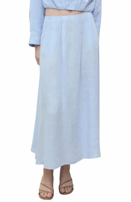 MANGO Pleated Linen Maxi Skirt