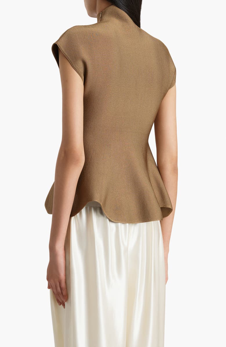 Khaite Andra Mock Neck Peplum Knit Top, Alternate, color, Carob