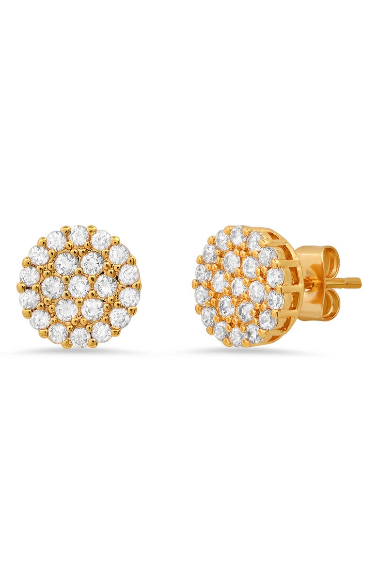 STEELTIME HMY Jewelry Stainless Steel Round Pave Simulated Diamond Stud Earrings, Main, color, Yellow