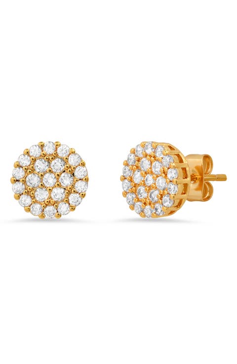 HMY Jewelry Stainless Steel Round Pave Simulated Diamond Stud Earrings