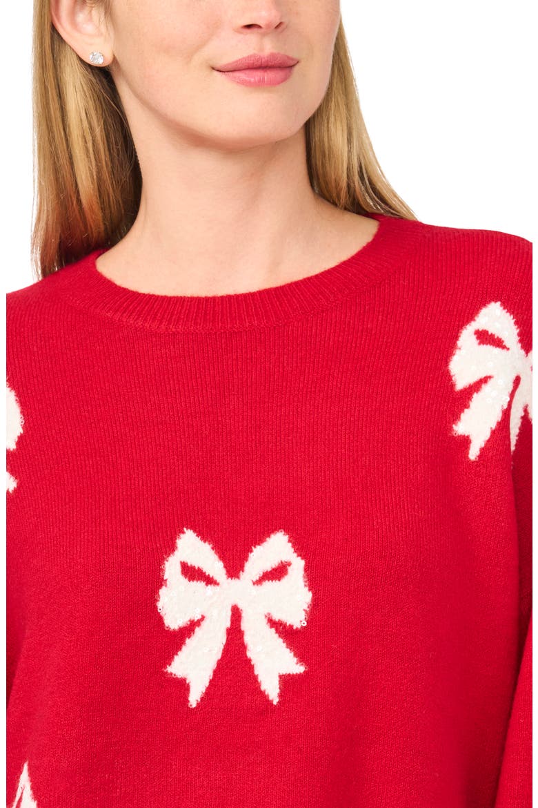 Sequin Bow Sweater, Alternate, color, GLAMOUR RED/ ANTIQUE WHITE