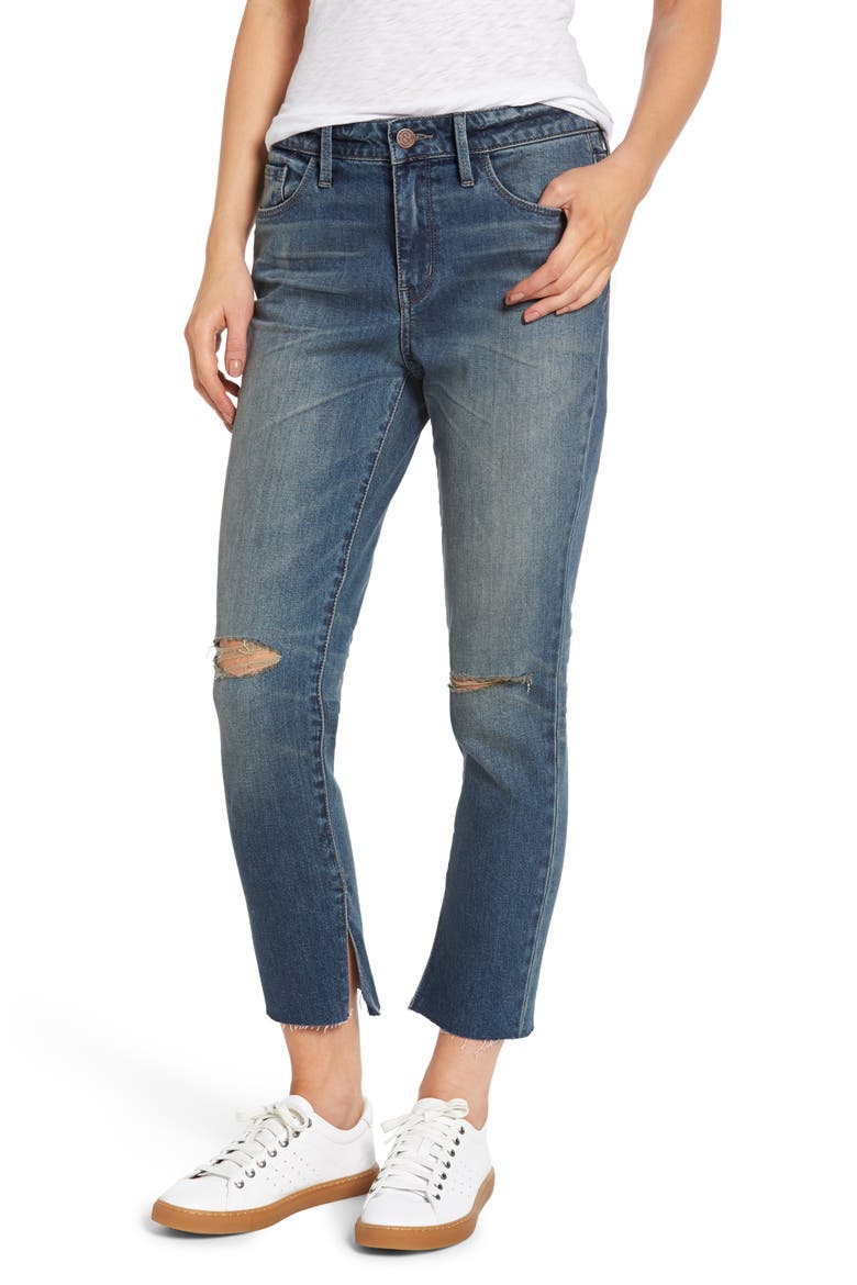 High Waist Skinny Crop Jeans, Main, color, GRAVEL MEDIUM DESTROY